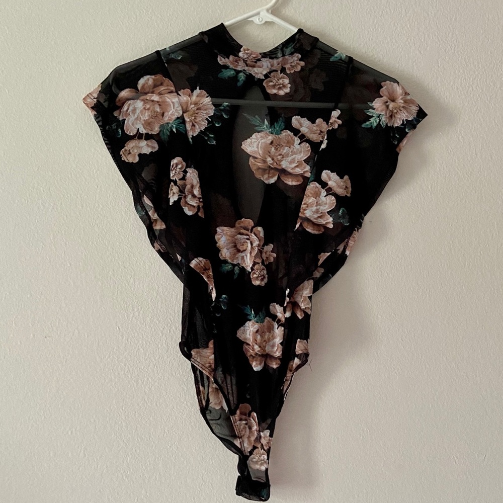 NWT Charlotte Russe Floral Print sheer body suit